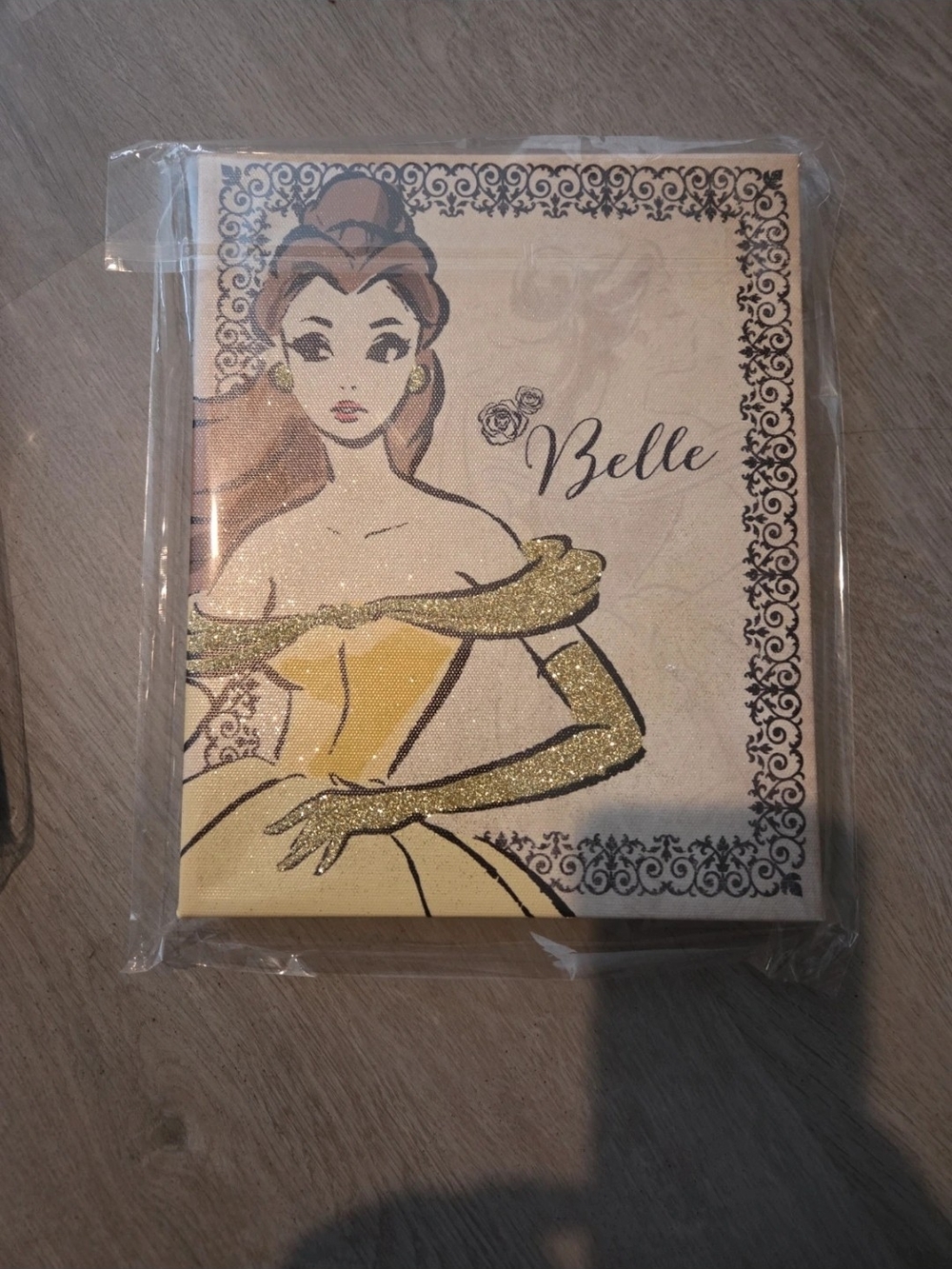 Disney Belle Glitter Canvas Wall Art - Yellow & Gold